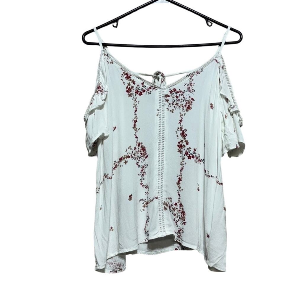 Current Air Boho Floral Cold Shoulder Top Ivory Burgundy Size Large Runs Small